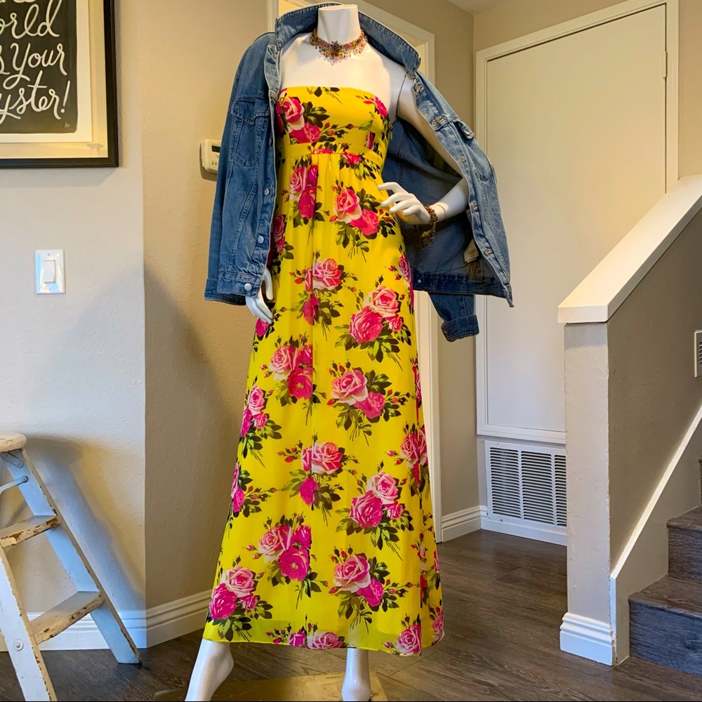 Vintage Betsey Johnson Strapless Floral Maxi Dress